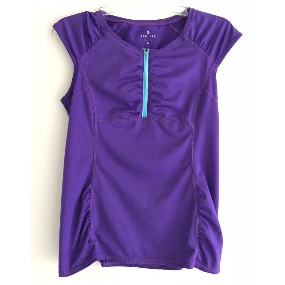 Athleta | Women's Purple 1/4 Zipper Cap Sleeves Intrepid Blouse Top Size Small